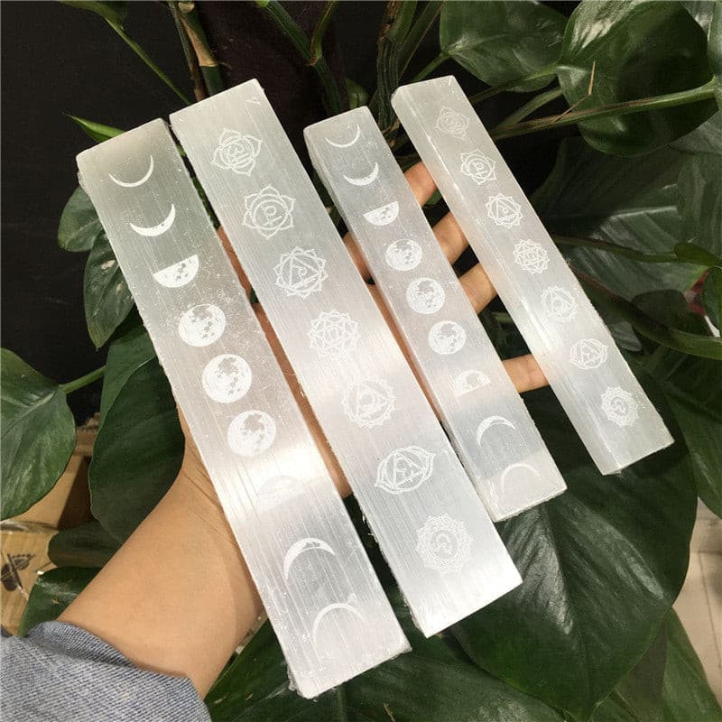 7 Chakra Selenite Slab Point Magic Wand Symbol