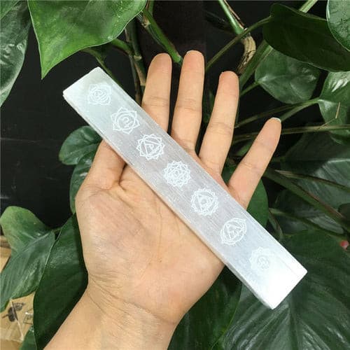 7 Chakra Selenite Slab Point Magic Wand Symbol