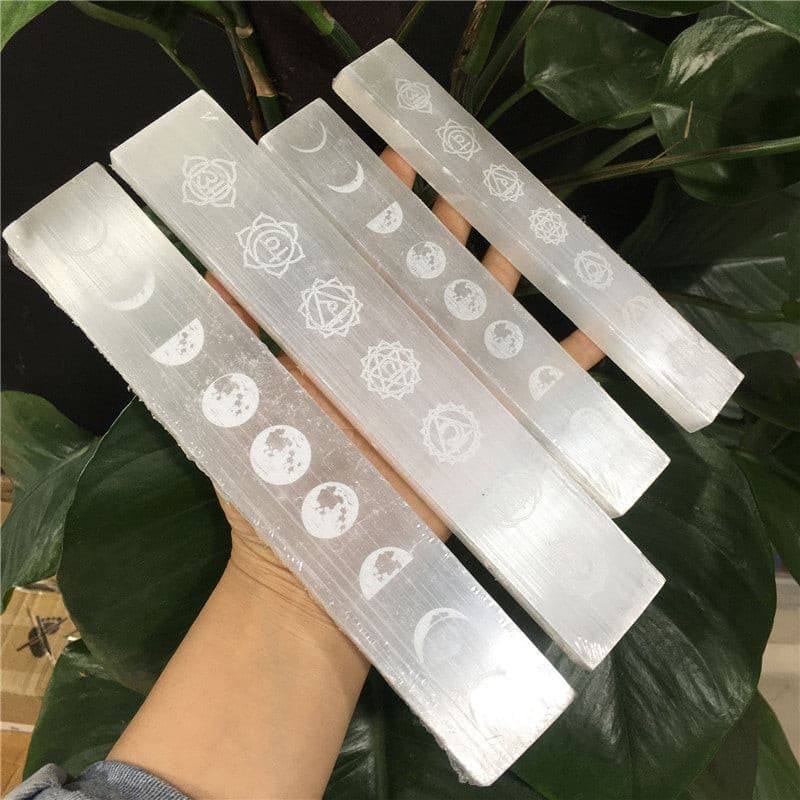 7 Chakra Selenite Slab Point Magic Wand Symbol