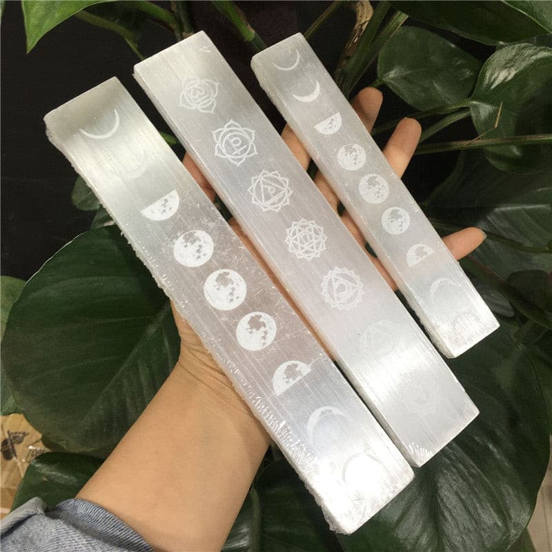 7 Chakra Selenite Slab Point Magic Wand Symbol