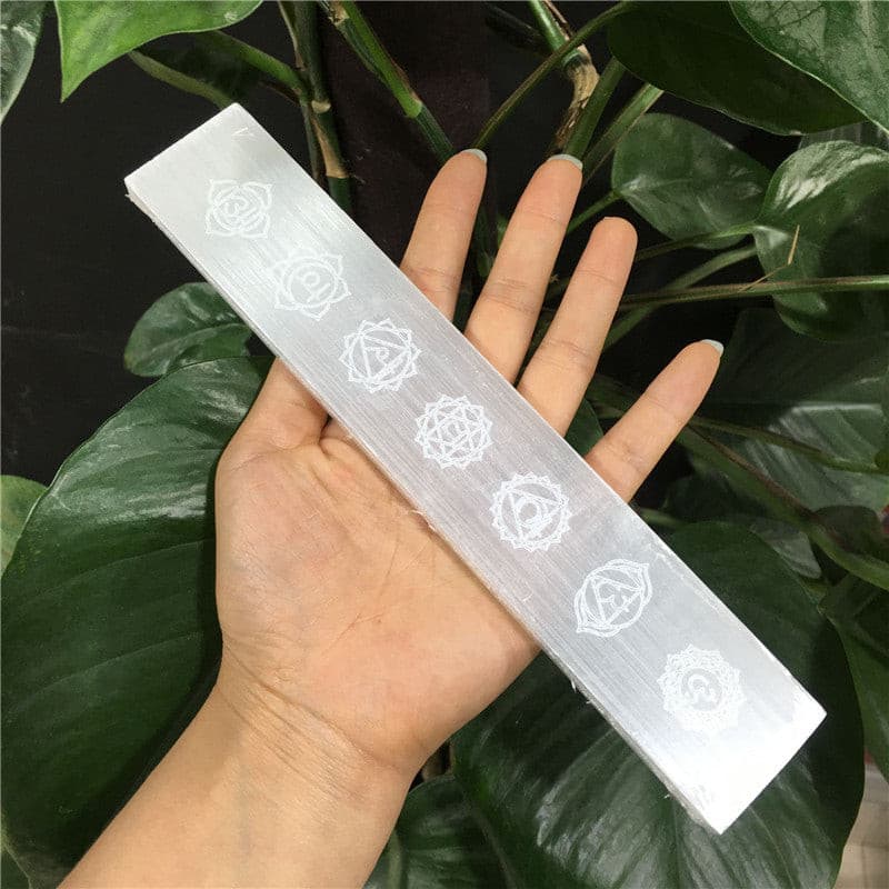 7 Chakra Selenite Slab Point Magic Wand Symbol