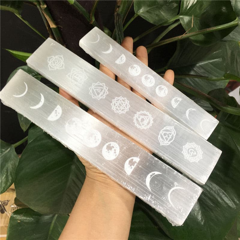 7 Chakra Selenite Slab Point Magic Wand Symbol