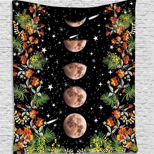 Moon Phase Surrounded by Vines and Flowers.