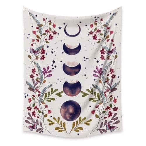 Moon Phase Surrounded by Vines and Flowers.
