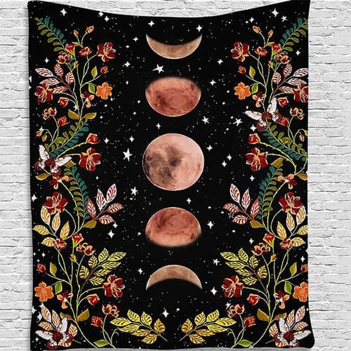 Moon Phase Surrounded by Vines and Flowers.