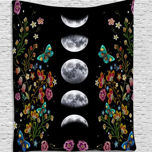 Moon Phase Surrounded by Vines and Flowers.