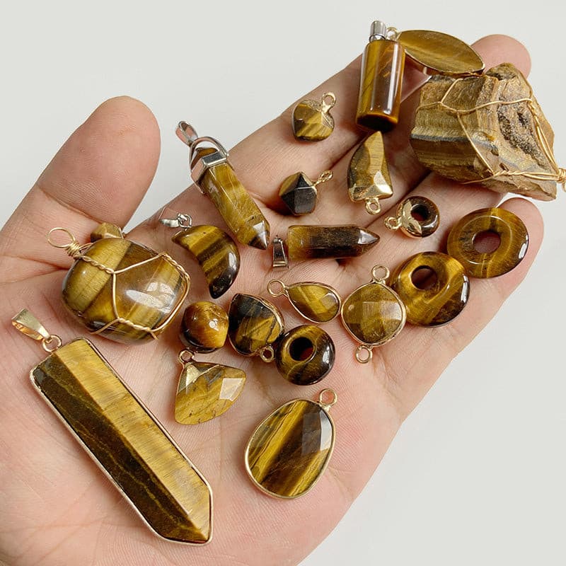 Natural Tiger Eye Stone Pendants Chakra Balancing Healing Jewelry.